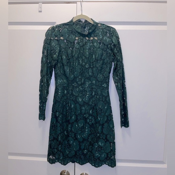 Betsey Johnson- dark green illusion lace long sleeve dress - Picture 2 of 3